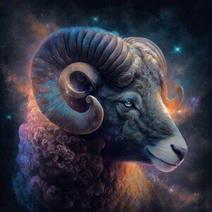 8x8 Aries Zodiac The‎ Ram Fantasy Wall Art Illustration Watercolor Oil Painti…